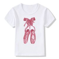 【Love ballet】 Camiseta Kawaii Con Estampado De Zapatos De Ballet Para Niñas Camiseta Harajuku De Algodón Ropa Para Niños Tops De Manga Corta Para Niñas De 2 A 10 Años