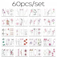 【YF】 60pcs Temporary Tattoo Flowers love branch animals Waterproof Women Body Arm Art Finger Tatto Stickers