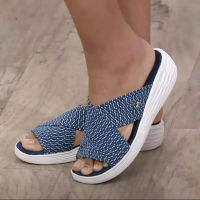 Slippers Women Stretch Cross Ladies Shoes Slides for Women Open Toe Sandals Slip on Casual Summer Shoes Wedges Orthotic Slipper