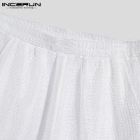 INCERUN Men Leisure Thin See Through Elastic Waist Hollow Out Loose White Shorts