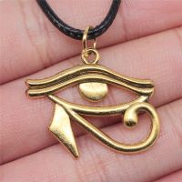 Dropshipping Necklace 33x27mm Eye Of Horus Pendant Necklace Faux Black Leather Rope Chain