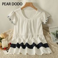 PEAR DODO ลูกไม้เกาหลีลูกไม้แขนลอยเย็บปักเสื้อแบบหลวมสำหรับผู้หญิง