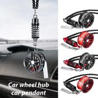 Rear View Mirror Decor Creative Rearview Mirror Wheel Hub Pendant Multifunctional Car Rear View Mirror Ornament Reusable Swinging Car Mirror Decor for Car Interior clean