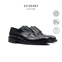 [VW02D]รองเท้าผู้ชาย Derby Wingtip Black รองเท้าหนังนำเข้าคุณภาพสูง พื้นรองเท้า3cm เพิ่มความสูง