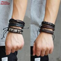 6 PcsSet Men Women PU Leather celets Weaved Wristband Wrap Bangle Jewelry