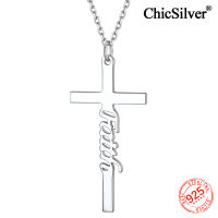 ChicSilver สร้อยคอ925เงินสเตอร์ลิงพระเยซูกางเขนสำหรับผู้หญิงผู้ชายจี้โซ่ลายขวางออกแบบตัวอักษรศรัทธาสำหรับของขวัญ