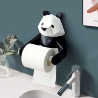 ❦❀♞ Creative Panda Paper Towel Rack Kitchen Bathroom Toilet Household Toilet Paper Rack Perforation-Free Wall-Mounted Paper Roll Rac