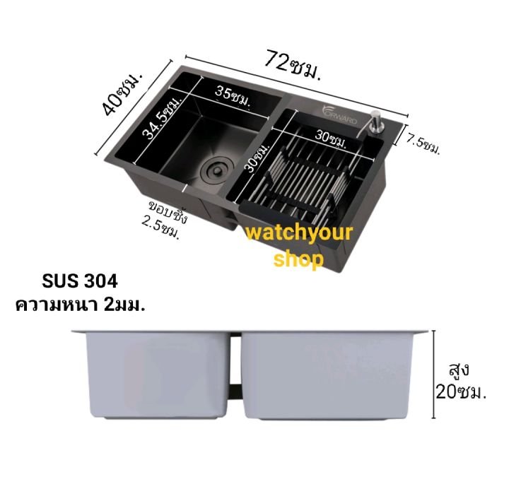 ซิงค์อ่างล้างจาน-ซิงค์สแตนเลสแท้304สีดำ-ซิงค์สีดำ-ซิงค์ล้างจาน2-1หลุม-ซิงค์ล้างหน้า-อ่างแสตนเลสสีดำ304-อ่างซิงค์ล้างจานสีดำ