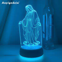 3D อะคริลิค LED Night Light Blessed Virgin Mary Touch 7สีเปลี่ยนโคมไฟตั้งโต๊ะตกแต่งบ้าน Sleep Light Christmas Gift