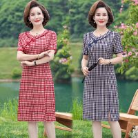 Fashion Chinese National Clothes Women Summer Cheongsam Short Dress R Plaid Qipao Elegant Lady Summer Casual Dress A-Line...