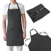 Black Stripe Bib Apron With 2 Pockets Chef Waiter Kitchen Cook Kitchen Aprons For Woman Men Cafes Beauty Nails Shop Apron Aprons