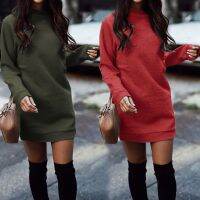 【Ladies shop】2021ฤดูหนาวข้นตรง SweatshirtCasual แขนยาว O คอ Pullover Vestidos WDC4058ผู้หญิง39; S ชุด