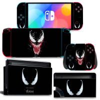 Marvel Venom Cartoon Coverage Skin Sticker สำหรับ Switch OLED NSOLED คอนโซลวิดีโอเกม Switcholed Para Controller Protective Case-yrumrudang