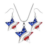 Pentagram USA Flag Necklace + Dangle Earrings American Flag 4th of July Independence Day Pendant Jewellery Gift for Women Girls