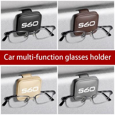 Pemegang kacamata hitam mobil multi-fungsi klip kartu kacamata kulit magnetik untuk Volvo S60 Aksesori Mobil