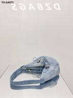 design tie dye denim bag female fold your arms package han edition 2023 new grid one-shouldered pale blue