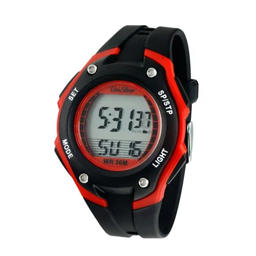 Unisilver TIME Unisex Black / Red Digital Rubber Watch KW1689-1105 ...