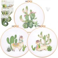 3 Sets Cotton Embroidery Kit Cactus Alpaca-shaped Pattern Embroidery Cloth Thread Needle Frame Embroidery For Beginner