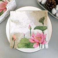 20 ชิ้น/แพ็ค Lotus Flower Elegant ตาราง Decoupage กระดาษเช็ดปาก Vintage ดอกไม้กระดาษเช็ดปากกระดาษทิชชูสำหรับงานแต่งงาน Decors-DFDAG STORE