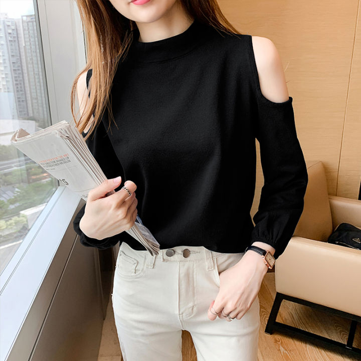 rehin-เสื้อถักแขนยาวผู้หญิง-เสื้อสวมหัวหลวมปิดไหล่2022ฤดูใบไม้ผลิใหม่เสื้อเวอร์ชันเกาหลี