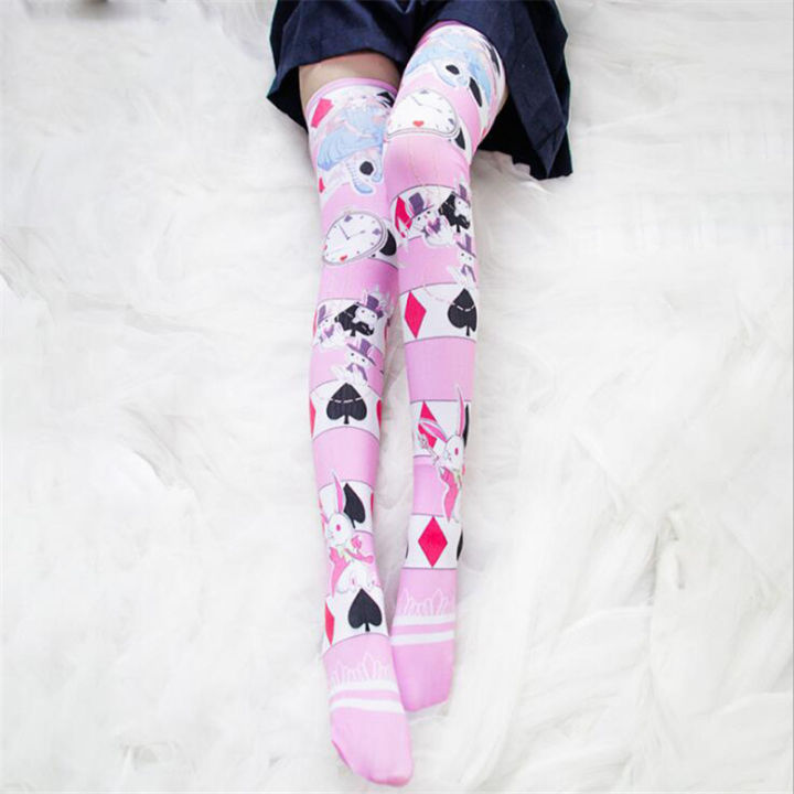 stockings-woman-socks-kobieta-skarpety-thigh-high-socks-lolita-medias-sexy-printing-plum-blossom-poker-takato-japan-student-loli