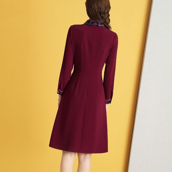 ชุดเดรสแฟชั่นของผู้หญิงเย็บสีสด2023สำหรับผู้หญิง-เดรสกระโปรงทรงเอเข้ารูปเอวยาวปานกลางผูกเน็คไทสำหรับฤดูใบไม้ผลิ-dress-model-baru