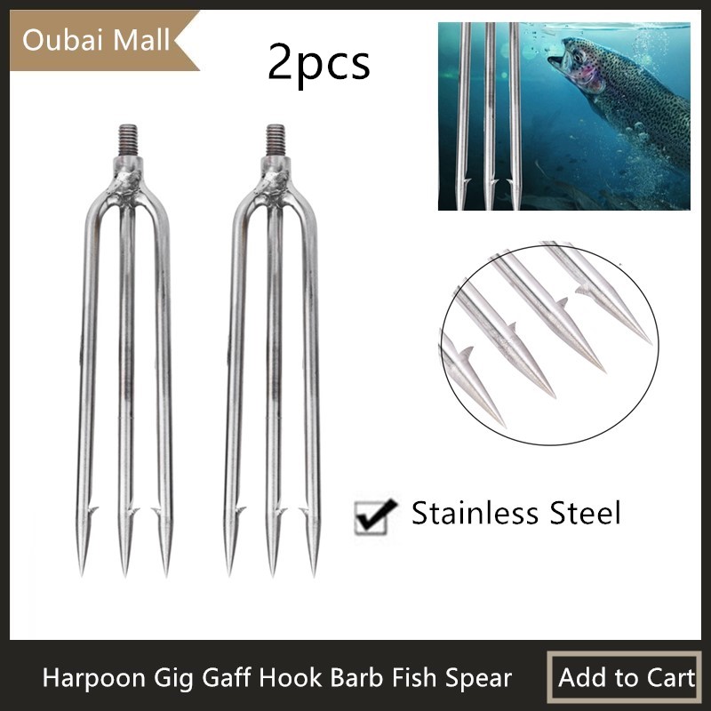 2pcs Stainless Steel 3 Prongs Harpoon Gig Gaff Hook Barb Fish Spear for Outdoor 
