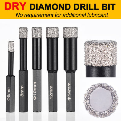 5pcs Granite Tile Glass Vacuum Razed Diamond Drill Ceramics Marble Dry Diamond Drill Bits Core with Hex shank 6mm-14mm D30