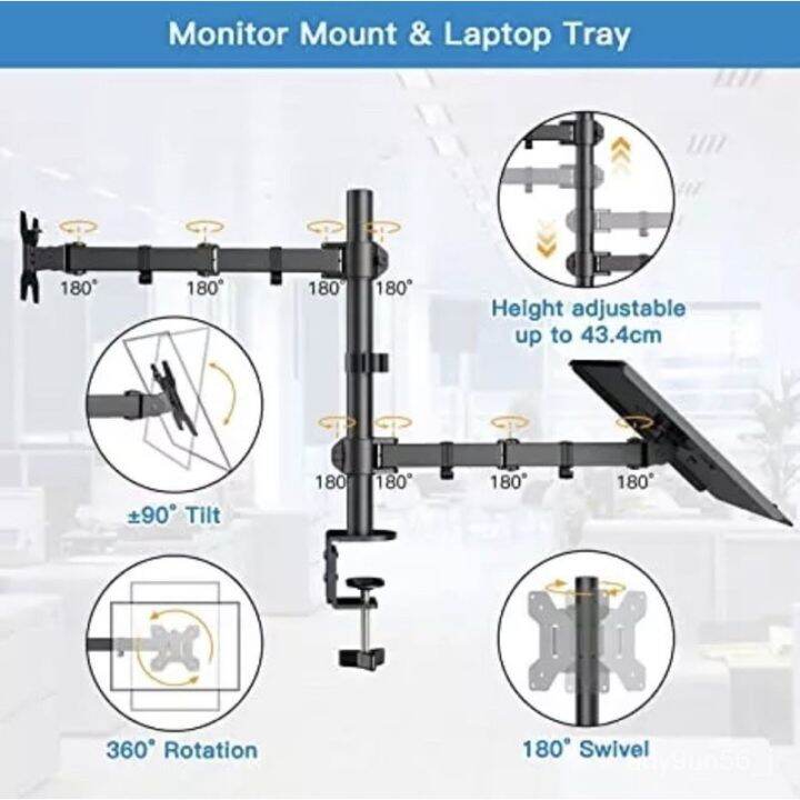 ขาตั้งจอคอม-17-32-นิ้ว-ขาตั้งโน๊ตบุ๊ค-10-16-นิ้ว-ขายึดจอคอมพิวเตอร์-ขาตั้งจอคอมพิวเตอร์-ขาแขวนทีวี-ขายึดจอคอม-ขาตั้งเดสก์ทอป-2-in-1-arm-monitor-holder-laptop-holder