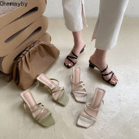 Summer Heel Women Slippers Open Toe Narrow Band Shoes Ladies Dress Thick Heel Female Outdside Party Slides 2022 sandalias mujer