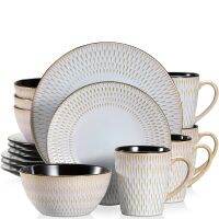 2022 VANCASSO GUTO 16/32/48 Piece Embossed Stoneware Tableware Set With Dinner/Dessert Plate/Soup Bowl/Mug Service For 4/8/12