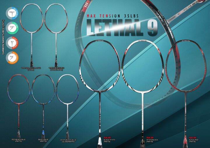 APACS Lethal 9 Badminton Racket Original. Frame only with Free Overgrip