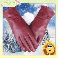 QIEPING Women Men Plus Velvet Thicken Warm Windproof Punk Touch Screen Mittens Cashmere Gloves PU Leather Gloves