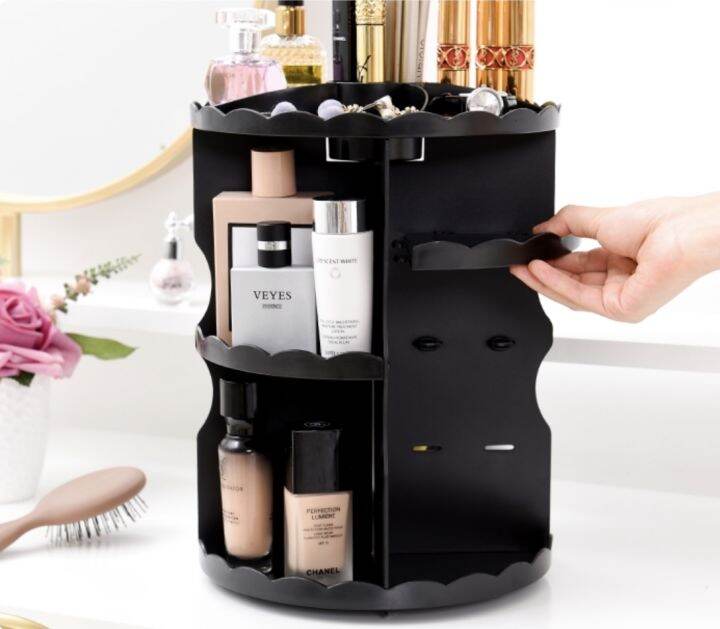 jerry-box-cosmetic-organizer-ชั้นวางเครื่องสำอาง-แบบหมุนได้-360-cosmetic-storage-box-360องศา-ชั้นวางของ-หมุนได้-ที่วางลิปสติก-ที่วางแป้ง-ชั้นวางแป้ง-สีดำt0783