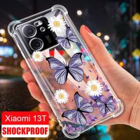 Xiaomi 13T Pro 13T เคสกันกระแทกลายดอกไม้ผีเสื้อแบบนิ่มเคสซิลิโคนฝาครอบป้องกันใส