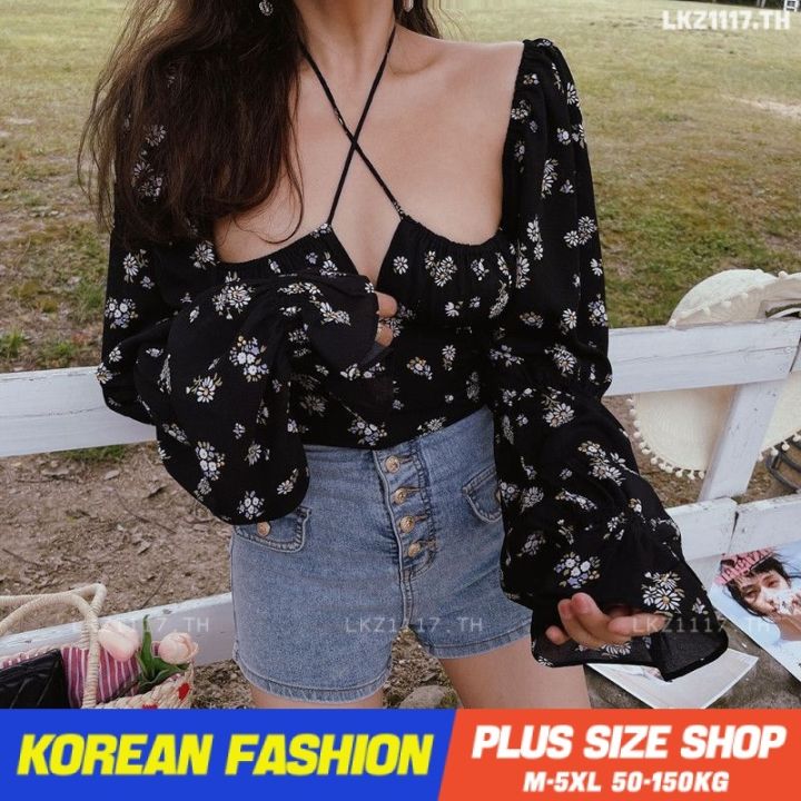 plus-size-เสื้อผ้าสาวอวบ-เสื้อสาวอวบอ้วน-ไซส์ใหญ่-ผู้หญิง-เสื้อชีฟองผู้หญิง-ทรงหลวม-แขนยาว-คอเหลี่ยม-ลายดอก-ย้อนยุค-ฤดูใบไม้ผลิ-สไตล์เกาห-v728