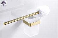 ℡❂ Gold Brushed Nickel SUS 304 Stainless Steel Nail Wall Mounted Bathroom Accessories Square Glass Toilet Brush Holder