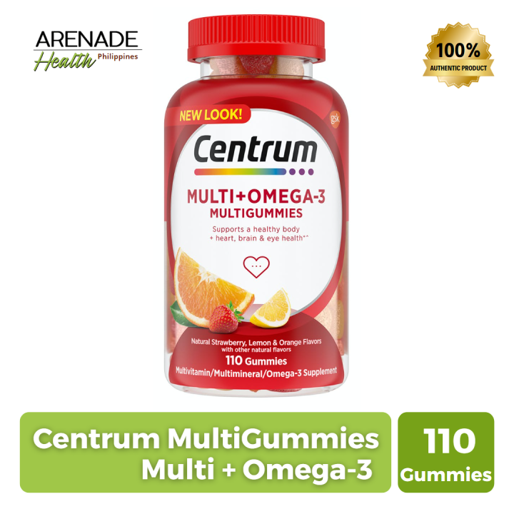 Centrum MultiGummies Multi + Omega-3 Natural Strawberry, Lemon, Orange ...