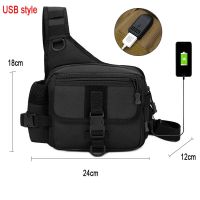 USB Black Fishing Tackle Bag Single Shoulder Crossbody Bags Waist Pack Fish Lures Gear Utility Storage Fishing Box Bag Tactical Bag XA232G