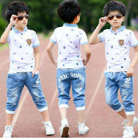 Summer Boys Clothes Sport Suit Set Fashion Casual Teens Short Sleeve O-Neck Children Clothing Set 2 Pieces T-Shirt + Jeans