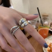 VENTFILLE 925 Sterling Silver New Thick Simple Wave Light-Shaped Solid Double-Layer Rings Trendy Couple Female Gift