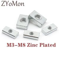 5 50pcs Square Nut M3 M4 M5 M6 M8 Rectangular Nuts Thin Slider Block Nuts Zinc-Plated Carbon Steel Aluminum Profile Accessory