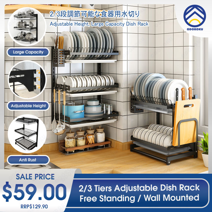 2 Tier Dish Drying Rack with Drainboard Stainless Steel Dish Drainer  Utensil Holder for Dish/Knifes/Cup/Cutting Board - AliExpress