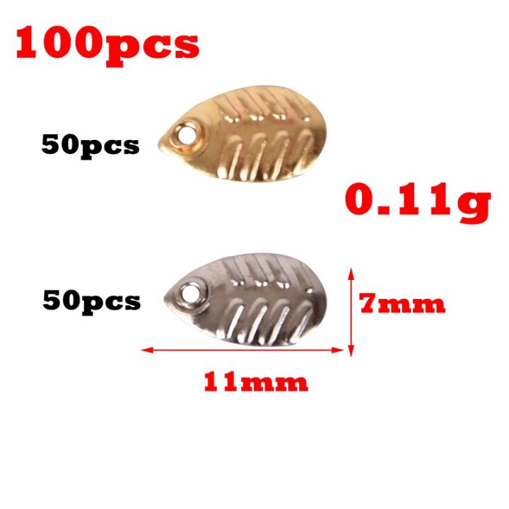 100pcs-fly-fishing-lure-sequin-noise-silver-gold-metal-copper-spoon-spinner-lure-tackle-willow-blades-smooth-diy-not-hurt-line-accessories