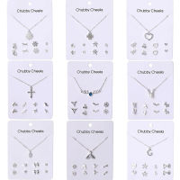 VKME Korean Womens Earrings Cross Necklace Jewelry Sets For Women Fashion Jewelry 2021 Crystal Heart Stud Earring