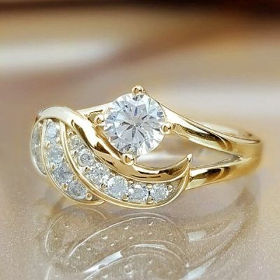 Gold White Sapphire Angel Wings Charming Diamond Princess Ring Romantic Bride Proposal Eternity Ring Anniversary Christmas Gift