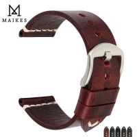 （Bar watchband）MAIKES นาฬิกาข้อมือแฮนด์เมดสายนาฬิกาหนังวัวแท้,สายรัดข้อมือวินเทจสีแดงสำหรับ Panerai 20มม. 22มม. 24สายนาฬิกาเอ็มเอ็ม