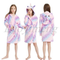 Autumn Winter Children Hooded Robes Kids Unicorn Bathrobes Boys Girls Cute Pyjamas Kids Long Sleeve Homewear Cartoon Beach Towel