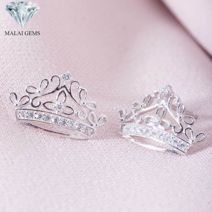 malai-gems-ต่างหูเพชร-เงินแท้-silver-925-เพชรสวิส-cz-เคลือบทองคำขาว-รุ่น-151-ce1612-แถมกล่อง-ต่างหูcz-ต่างหูเงินแท้