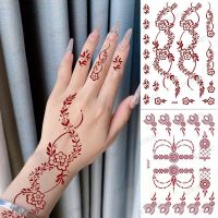 สีน้ำตาล Henna Tattoo สติกเกอร์สำหรับผู้หญิง Henna รอยสักชั่วคราวลูกไม้ดอกไม้ Mehndi Tattoo Waterproof Fake Tatoo Festival